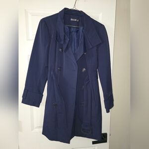 New York & Company Blue Trench Coat Classic Tailored Style